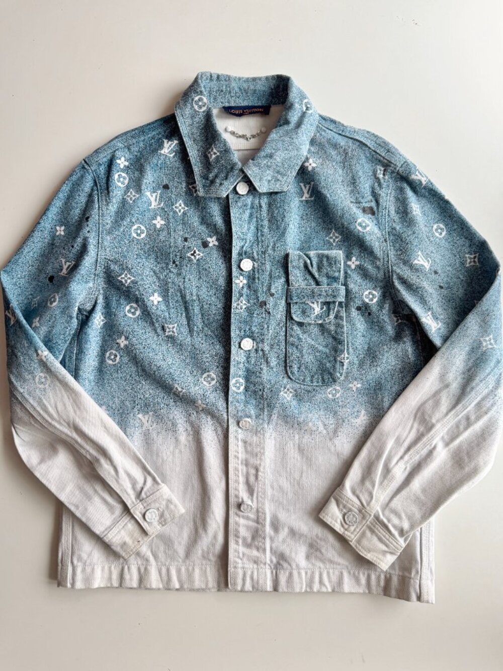 LOUIS VUITTON AW2020 Snowfall Gradient Ombre Logo Denim Overshirt, Size M - Picture 3 of 16